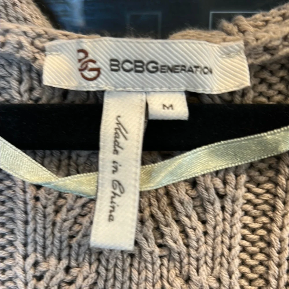 BCBGeneration Taupe Open-Knit Short Sleeve Cardigan